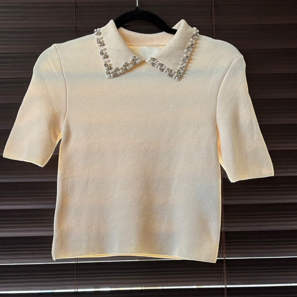 H&M Cream Top with Beaded Collar